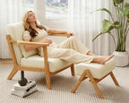 Modern Accent Chair and Ottoman Set, Mid-Century Faux Leather Upholstered - Image 7