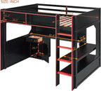 Modern Gaming Loft Bed with Built-in Desk, LED Lighting & Charging Hub – Full - Image 2