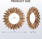 Honiway Wall Mirror Decorative 12 inch Rustic Wood Mirror Sunburst Boho Mirror - Image 5