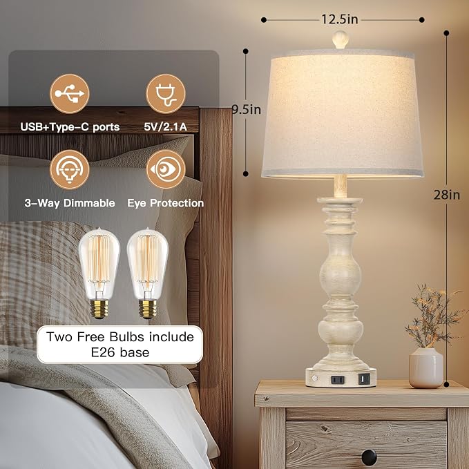 Cinkeda 28" Farmhouse Table Lamps Set of 2 - Image 3