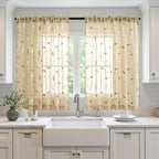 MIULEE Beige Sheer Curtains 2 Panels Embroidered Leaf Patterned, W52 x L45 | - Image 2