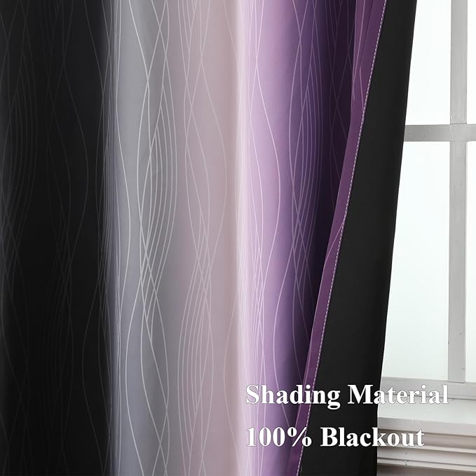 Black and Purple Ombre Blackout Curtains 54 Inch Length | Room Darkening - Image 5