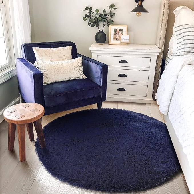 Amdrebio Dark Navy Blue Large Round Circle Rug 6Ft - Image 5
