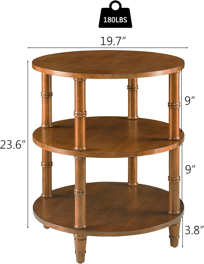 3-Tier Solid Wood Round End Table, Sofa Side Table - Image 2