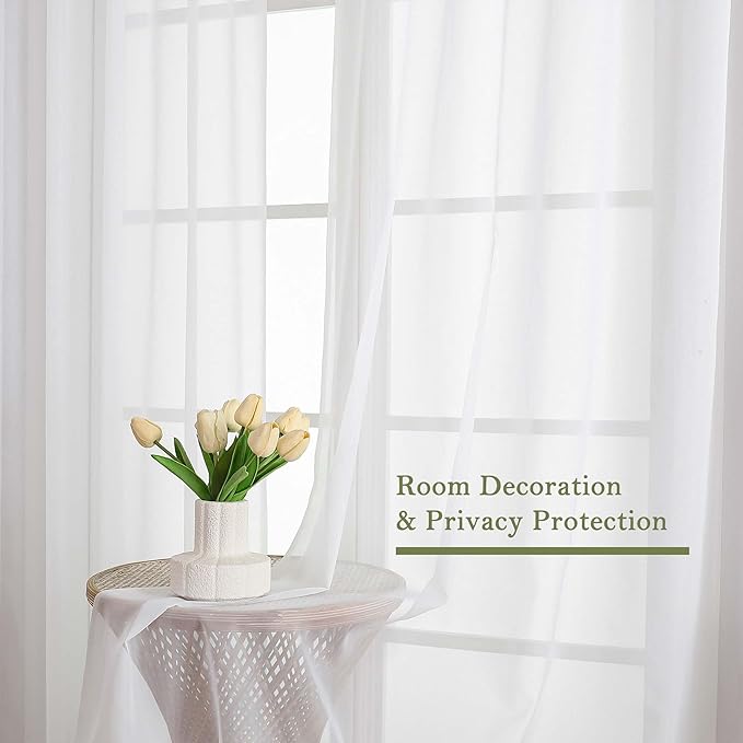 Sheer White Curtains 96 Inches Long 2 Panels Set, Solid Airy Voile Dual Rod - Image 6