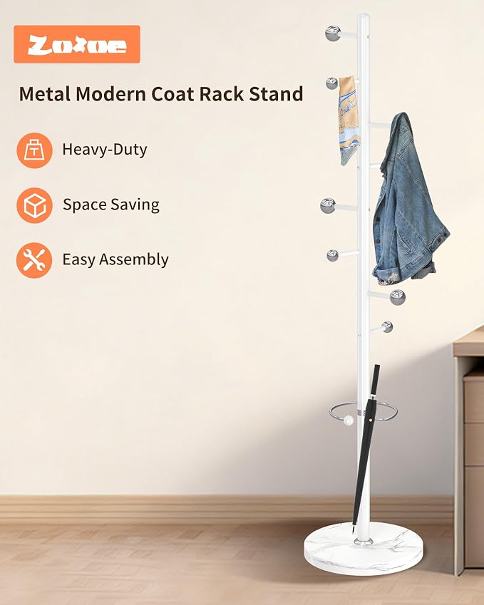 ZOZOE Metal Coat Rack Stand, Modern Coat Rack Freestanding - Image 6