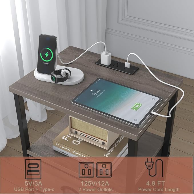 sthmec Nightstand with Charging Station, LED Night Stand Set of 2, Bedside - Image 4