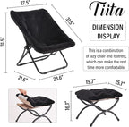 Tiita Folded Chair with Ottoman, Soft Faux Fur Oversized Folding Accent Chair - Image 2