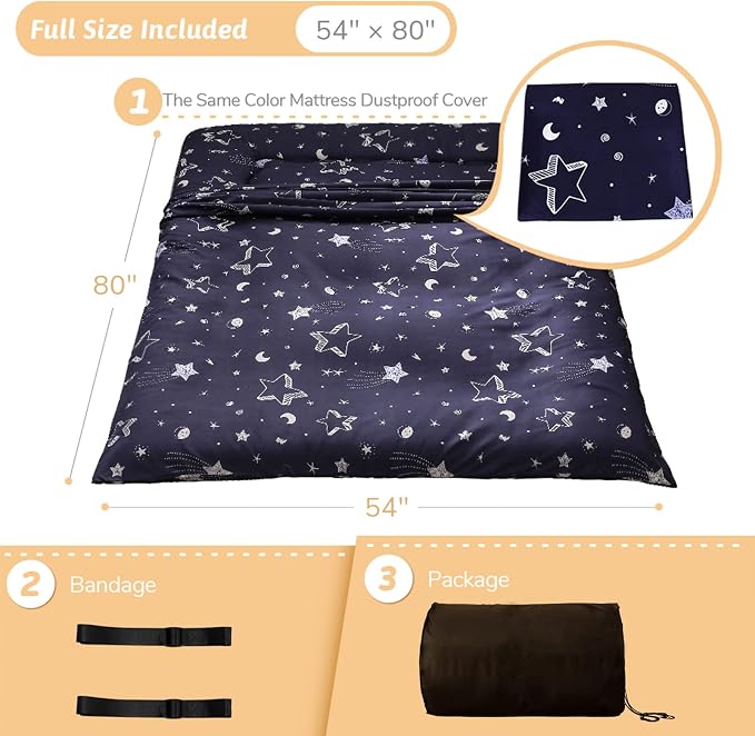 MAXYOYO Navy Star Futon Mattress Japanese Tatami Mat Foldable Futon Portable - Image 2