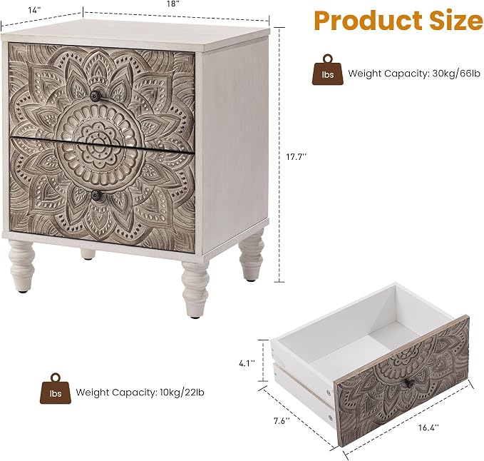 HOMPUS White Nightstands Set 2, Vintage Nightstands - Image 3