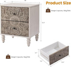 HOMPUS White Nightstand with 2 Drawers, Lotus Flower Carved Wood Bedside Table - Image 2