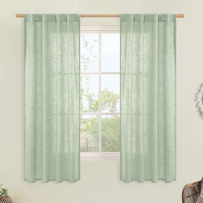 Semi Sheer Window Linen Curtains 63 Inch Length by LAMIT