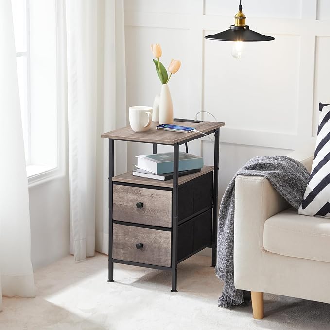 HOOBRO End Table with Charging Station, Narrow Side Table, Nightstand with 2 - Image 6