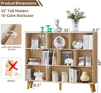 LEYAOYAO 10 Cube Bookshelf, 3 Tier Vintage 55" Wide Bookcase - Image 2