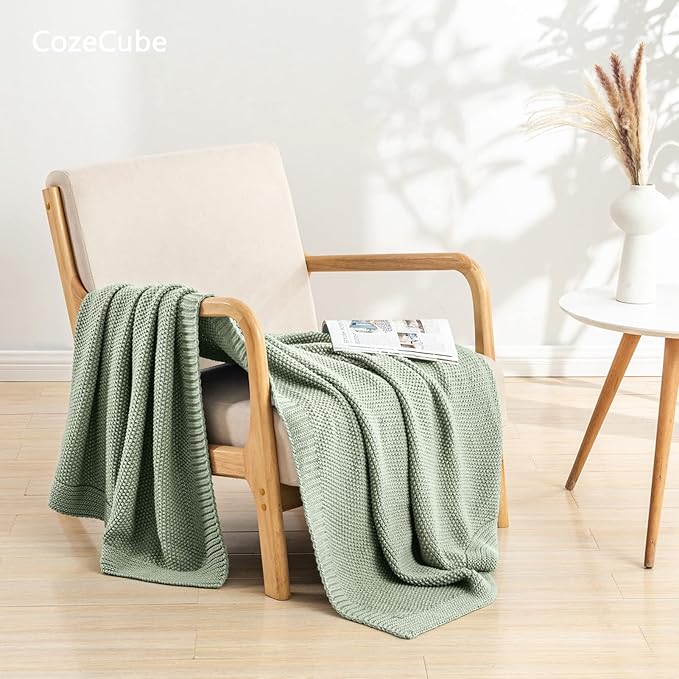 CozeCube Sage Green Seed Stitch Throw Blanket 50"x60", Farmhouse Decor | Blanket - Image 2