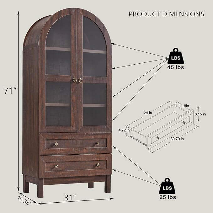 IFGET 71" Tall Arched Kitchen Pantry Cabinet, Wood Kitchens Storage Cabinets - Image 2