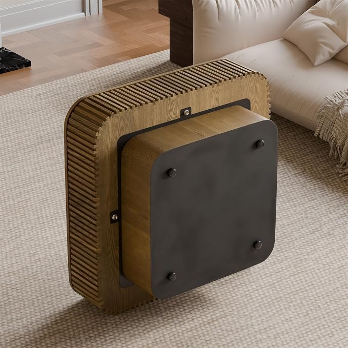 Square Coffee Table for Living Room, Fluted Drum Accent Tea Center Table - Image 6