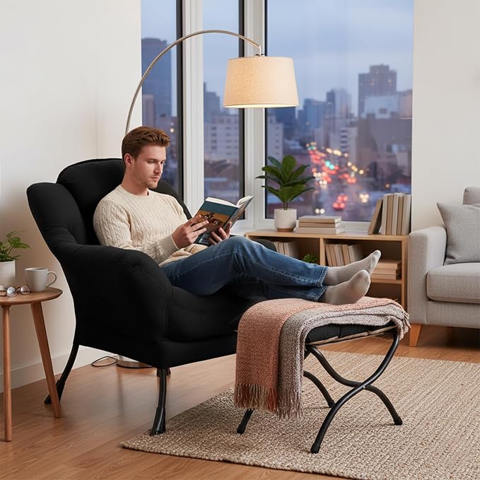 Welnow Lazy Chair with Ottoman, Modern Accent Chair with Armrests and a Side - Image 9