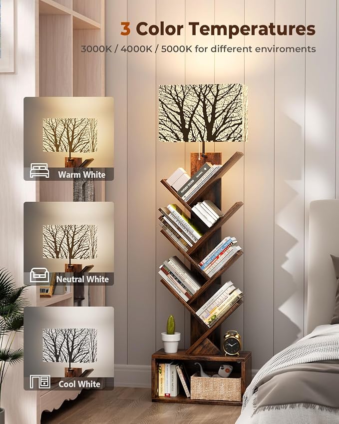 Evermagin Tree Bookshelf with Light, 6 Tier Small Bookcase, Narrow Floor - Image 4
