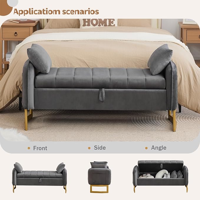 End of Bed Storage Bench, Storage Ottoman Bench - Image 5