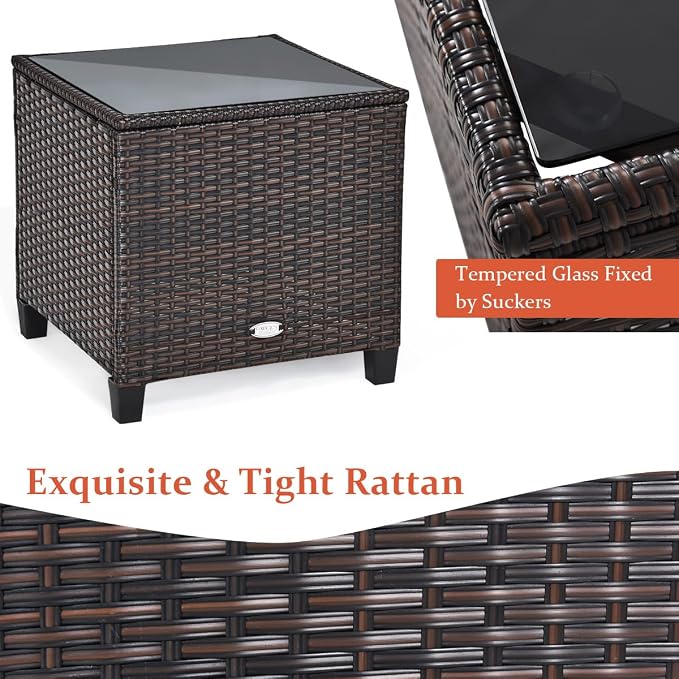 COSTWAY 3PCS Patio Furniture Set, PE Rattan Wicker Sofa w/Washable Cushion and - Image 9