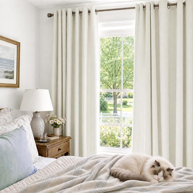100% Blackout Linen Textured Curtains 72 Inch Long, Light Blocking, Thermal - Image 2
