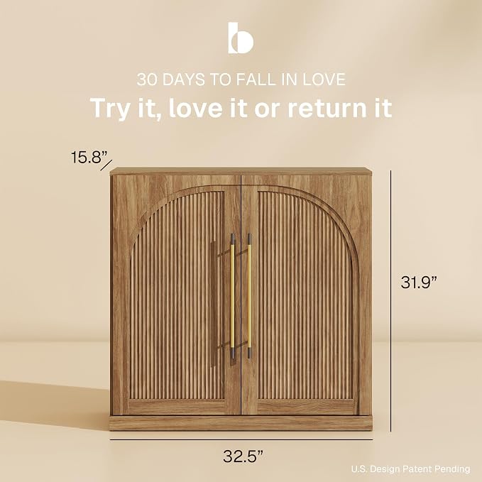 BELLEZE 3 Tier Bookshelf with Double-Arc Door - Image 2