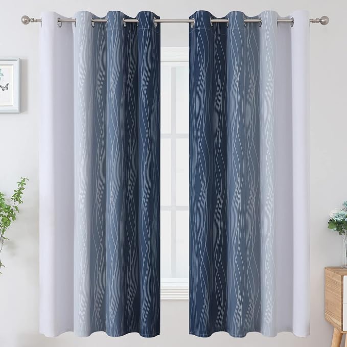 Navy Blue and Greyish White Blackout Curtains - Image 2