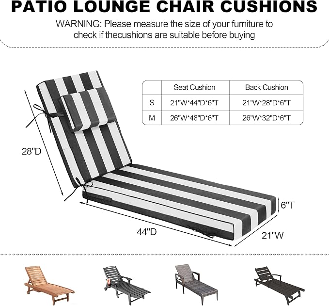 Chaise Lounge Cushions Outdoor 72x21x6 Inch, Fade Resistant 6'' Thicken Outdoor - Image 3