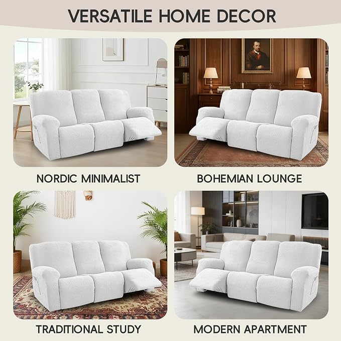 5-Piece Recliner Sofa Covers, Stretch Geometric Strokes Jacquard Recliner Sofa - Image 7