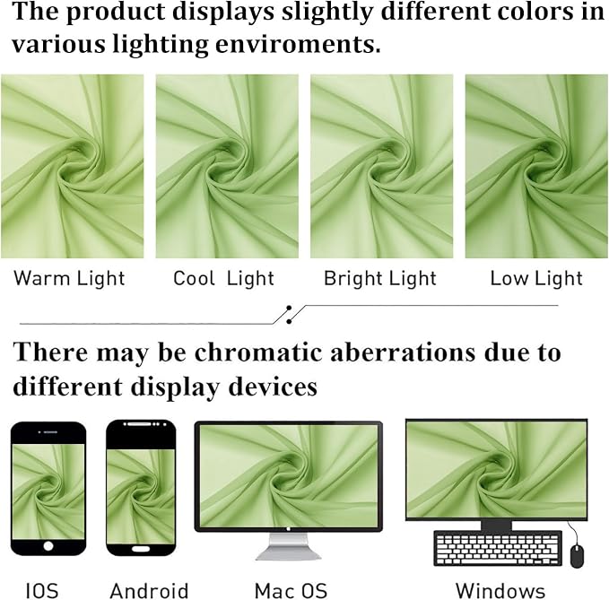 Lime Sheer Curtains 63 Inch Length 2 Pcs, Lightweight Solid Transparent Window - Image 4