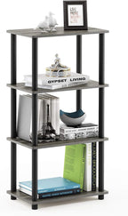 Furinno Turn-N-Tube No Tool 4-Tier Storage Shelf, French Oak Grey/Black by Furinno-FitsYourSpaceFitsYourBudget
