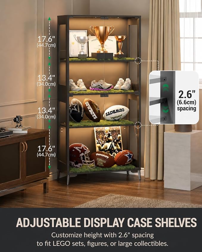 Glass Display Cabinet with Doors, 4-Tier Display Case with Adjustable Shelves - Image 7
