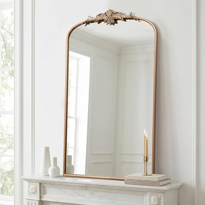 Besdomus Vintage Gold Wall Mirror: 24"x42" French Large Arch Champagne Gold - Image 6