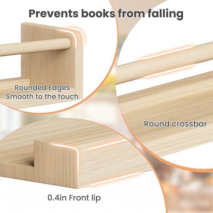 upsimples 2 Pack Nursery Book Shelves, 23.6 Inch Floating Bookshelves - Image 4