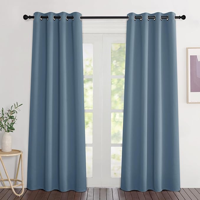 NICETOWN Smoky Blue Curtains 84 inch Length 2 Panels, Grommet Thermal Insulated by NICETOWN