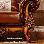 European-Style Leather Sofa, Solid Wood Carved High-end American-Style Sofa - Image 6