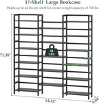 Homykic Bamboo Bookshelf, 71” Tall Triple Wide Bookcase - Image 3