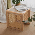 Japanese Style Wood Rattan Stool Side Table Multi-Functional Shoe Bench Night by Unknown