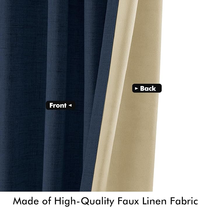 MIULEE 100% Blackout Linen Curtains 42 x 72 Inch Midnight Blue 2 Panels | - Image 6