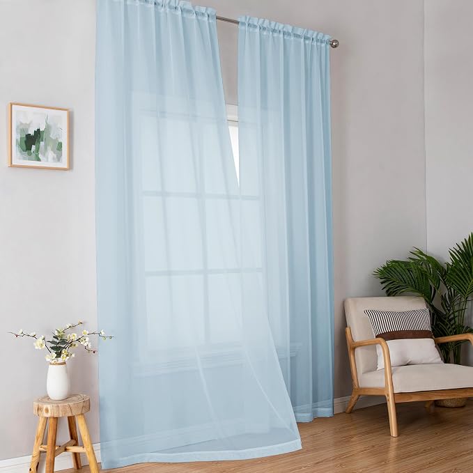 Sky Blue Sheer Curtains 90 Inches Long - Image 2