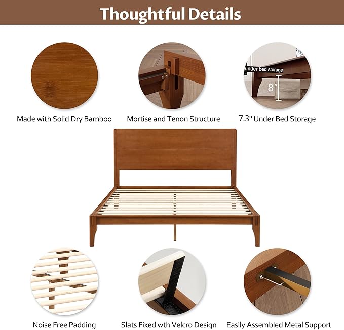 Merax Full Size Bamboo Platform Bed, Mid-Century Modern Bed Frame - Image 5