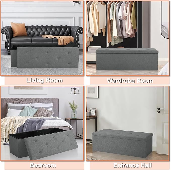 30 inch Storage Ottoman Bench, 30 inch Folding Storage Bench Ottoman, - Image 8