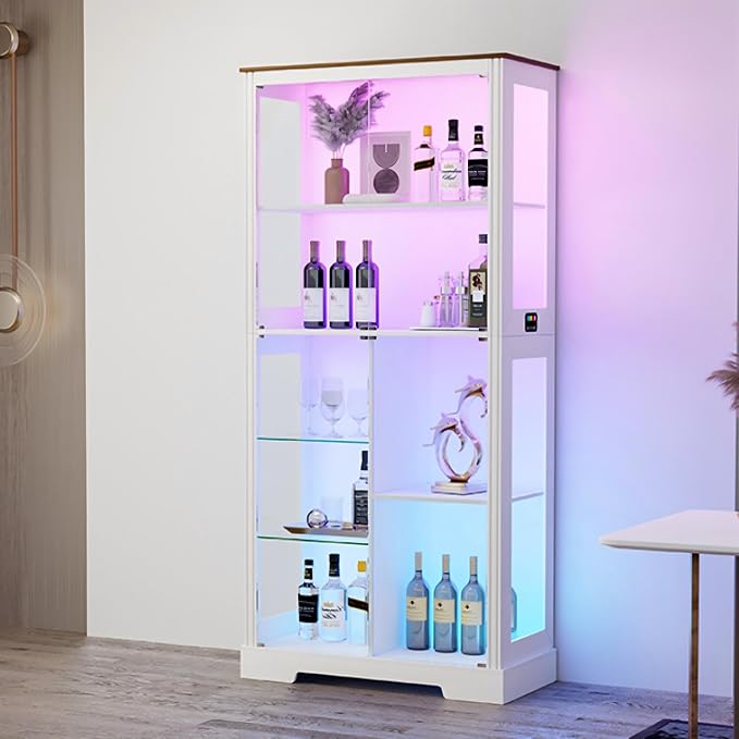 Gurexl Display Cabinet with Motion Sensor LED Lights, Glass Curio Cabinet with by Gurexl