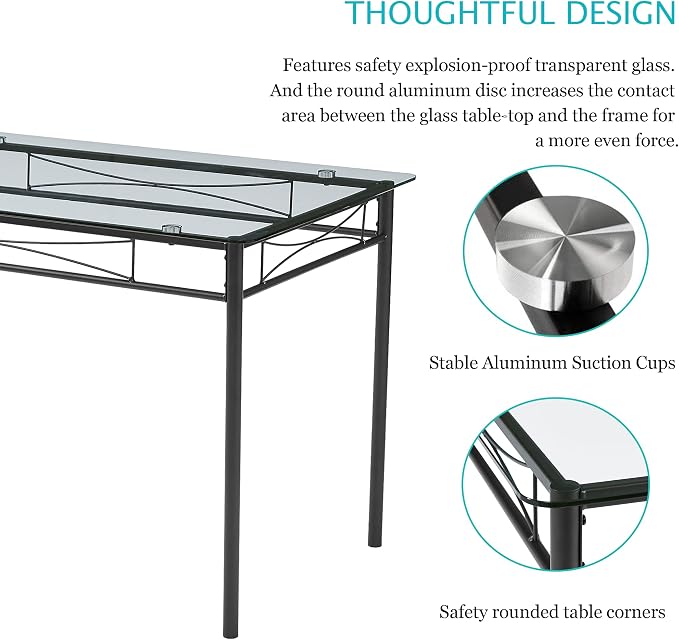 VECELO Dining Table Set for 4, 5-Piece Glass Kitchen Table - Image 3