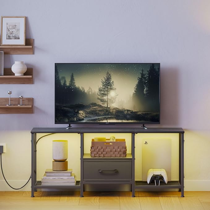 JARHETUN LED TV Stand with Fabric Drawer, Entertainment Center - Image 8