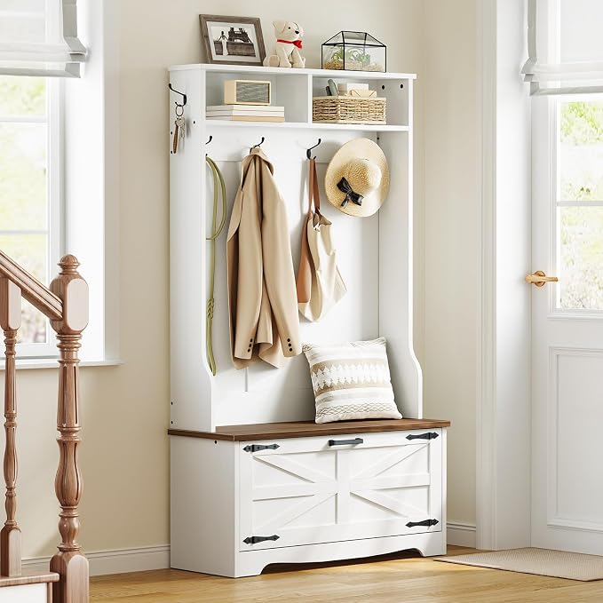 HOOBRO Hall Tree with Bench, Entryway Bench with Coat Rack and Shoe Cabinet - Image 2