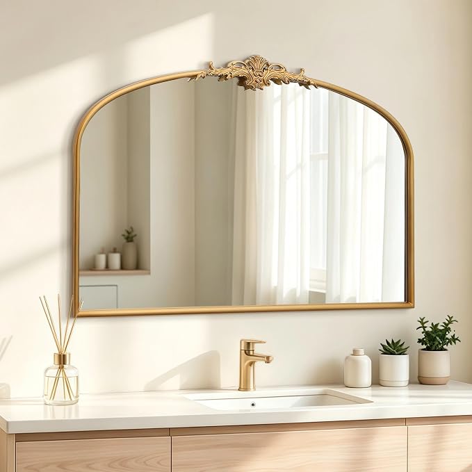 Besdomus Antique Arched Gold Mirror: 40"x29" French Large Decorative Gold by Besdomus