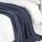 BOURINA Navy Throw Blanket 60x80 Inches Throw Textured Solid Soft Sofa Throw - Image 6