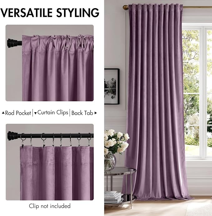 MIULEE Lavender Velvet Curtains 52x90 inches Luxury Blackout Curtains | Thermal - Image 2